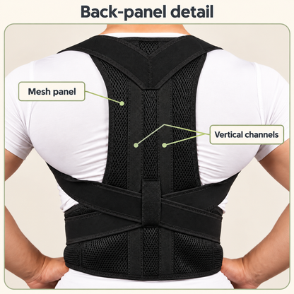 Back-panel close-up identifying the mesh panel and two vertical channels