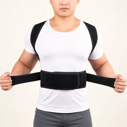 Front view showing the adjustable waist straps and fastening