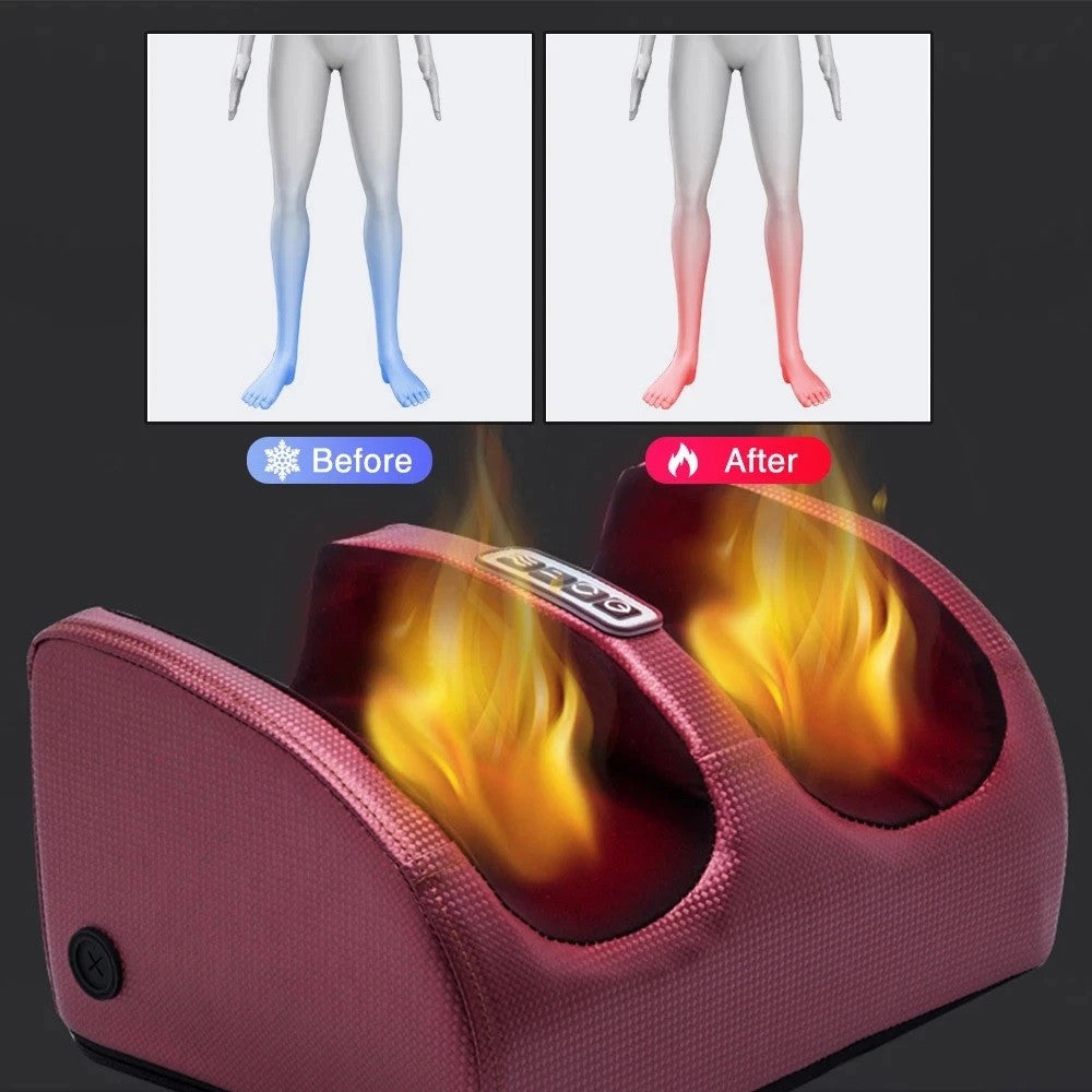 Original supplier heating illustration for the Red foot massager with Before and After labels