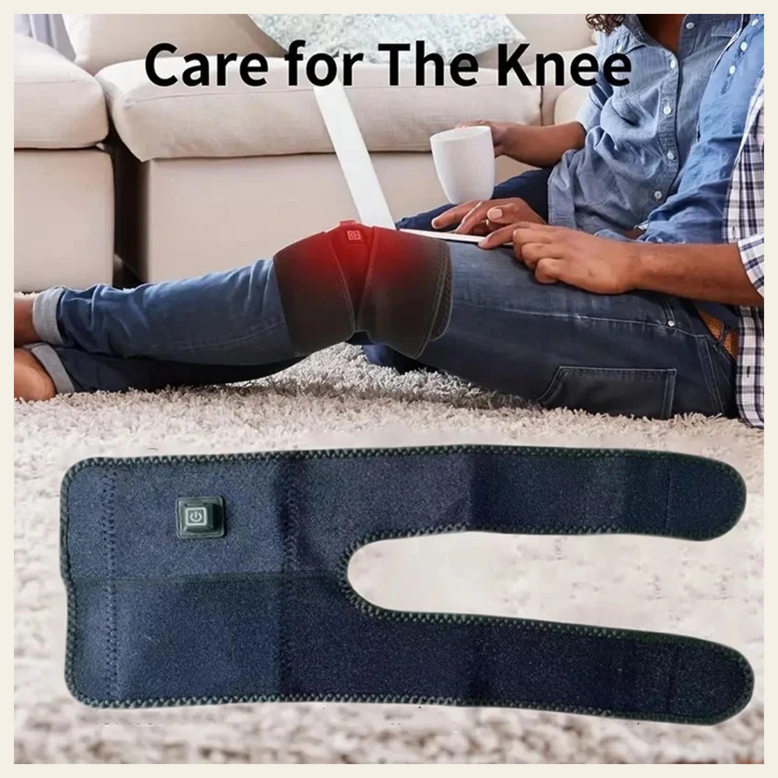 Original supplier comparison of the knee wrap worn and opened flat; red glow illustrates heat